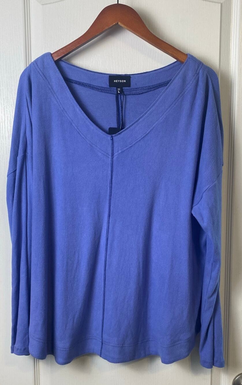 Heyson Purple Long Sleeve V-Neck Center Seam Pullover Women's Size Large NWT